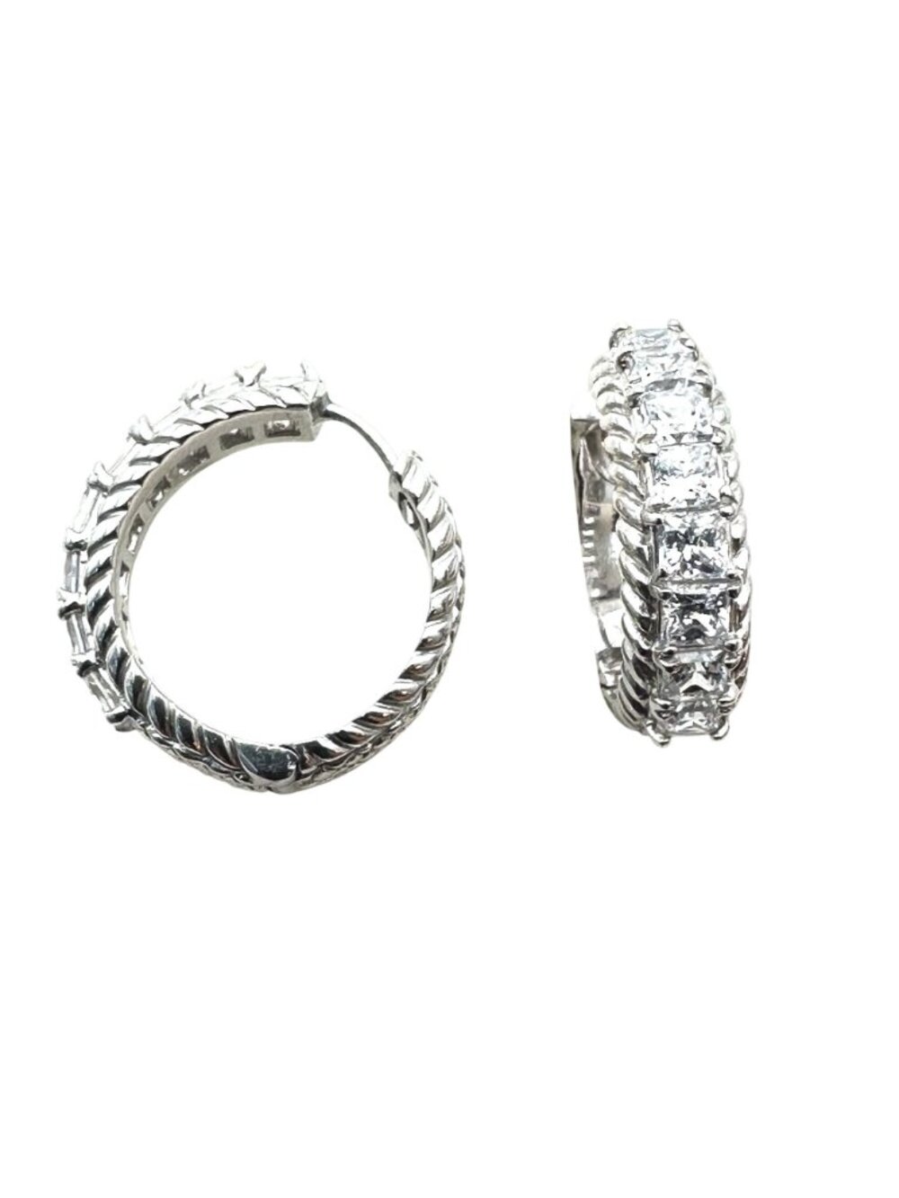 Judith Ripka Sterling Silver Diamonique Cubic Zircon 1" Pierced Hoop Earrings - Picture 2 of 4